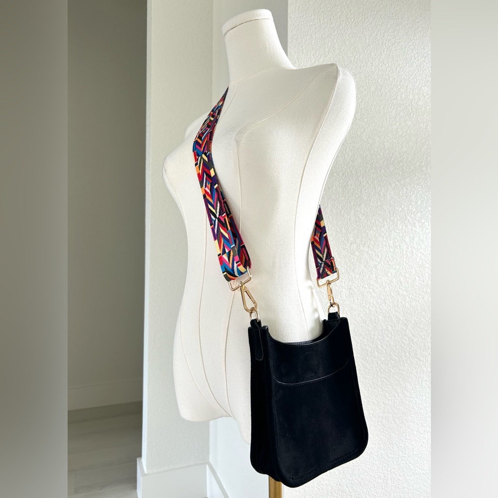Ah Dorned Black Vegan Faux Suede Minimalistic Small Crossbody Bag